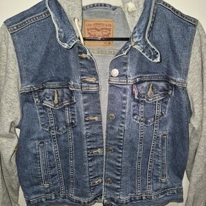 Levi's Blue Denim Jacket with Light Gray Hood